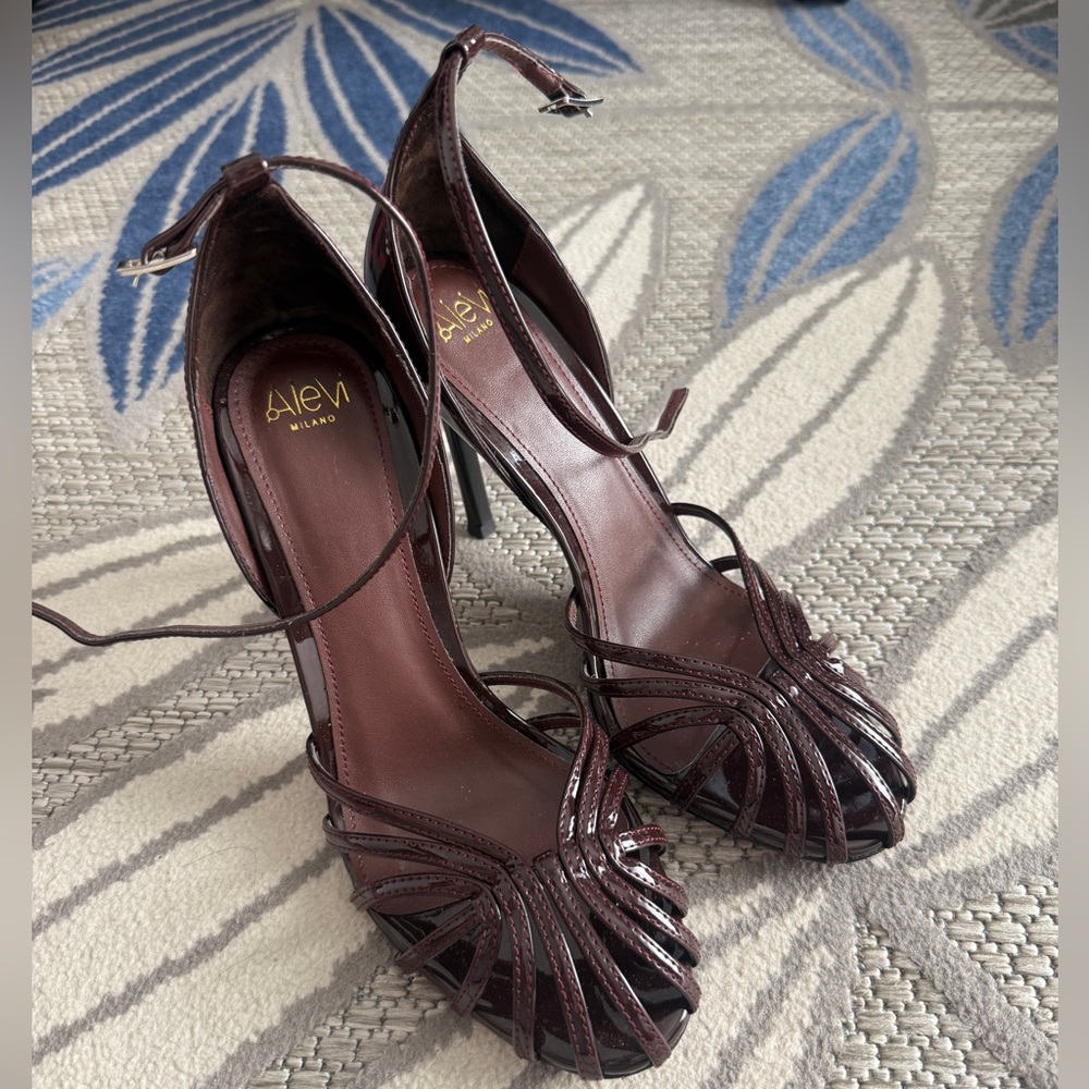 Alevì Burgundy Leather Ankle-Strap Sandals